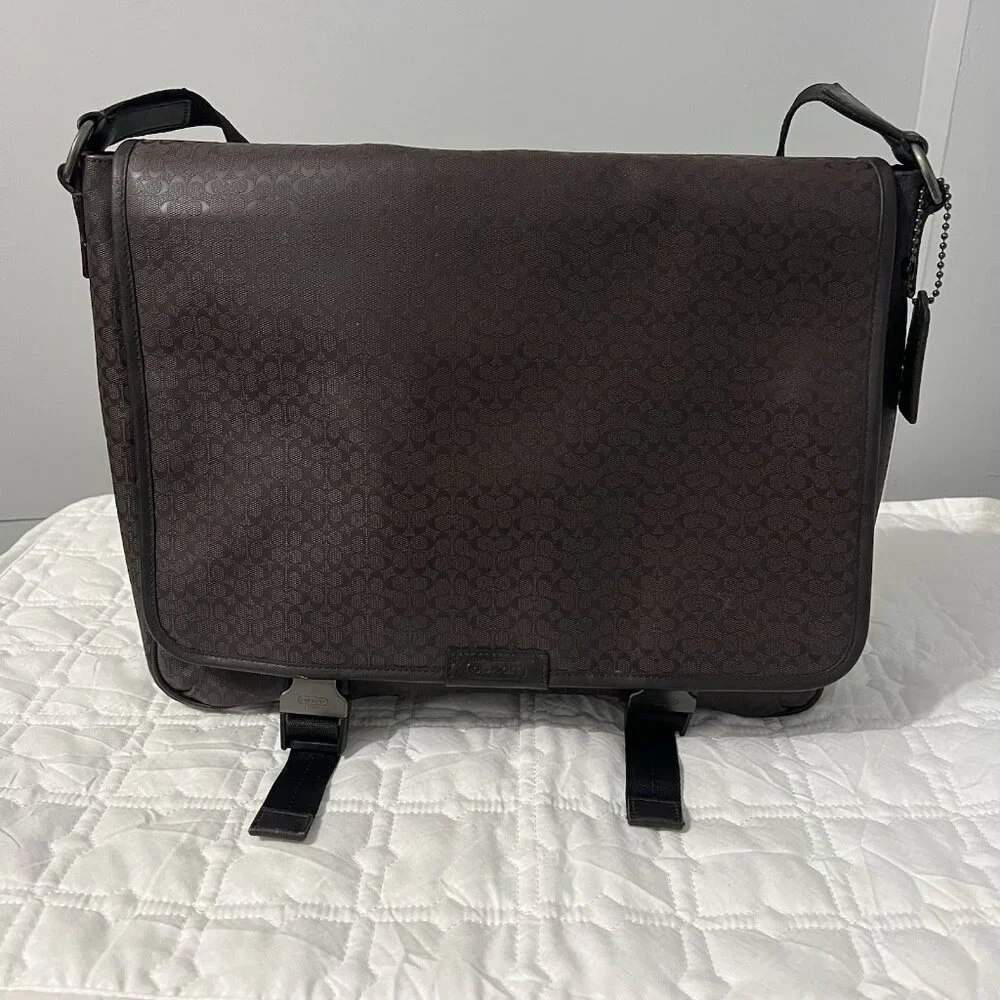 Coach Heritage Signature Black Unisex Messenger Bag F70809 Hangtag PVC Leather
